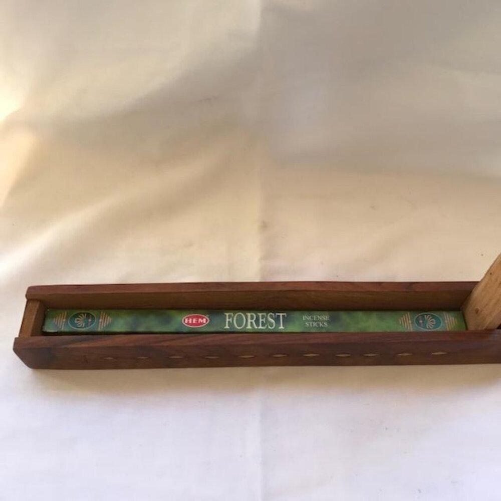 Agarbatti Wood Handmade Coffin Box Incense Stick Burner Holder Gold Inlay 12"